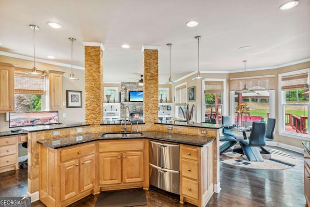3364 Kylee Dawn Cir, Lawrenceville, GA 30045 - kitchen featuring a ceiling fan, a wealth of natural light, a sink, and dishwasher