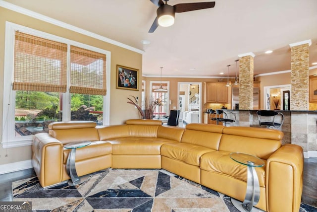 3364 Kylee Dawn Cir, Lawrenceville, GA 30045 - living area featuring ceiling fan, crown molding, and recessed lighting