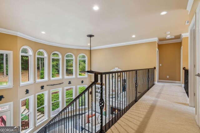 3364 Kylee Dawn Cir, Lawrenceville, GA 30045 - corridor featuring crown molding, visible vents, baseboards, and recessed lighting