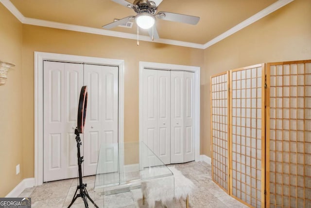 3364 Kylee Dawn Cir, Lawrenceville, GA 30045 - foyer entrance featuring ceiling fan, ornamental molding, and tile patterned floors