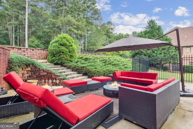 3364 Kylee Dawn Cir, Lawrenceville, GA 30045 - view of patio / terrace featuring an outdoor living space with a fire pit and stairs