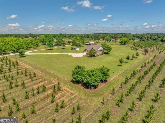 birds eye view of property with a rural view
