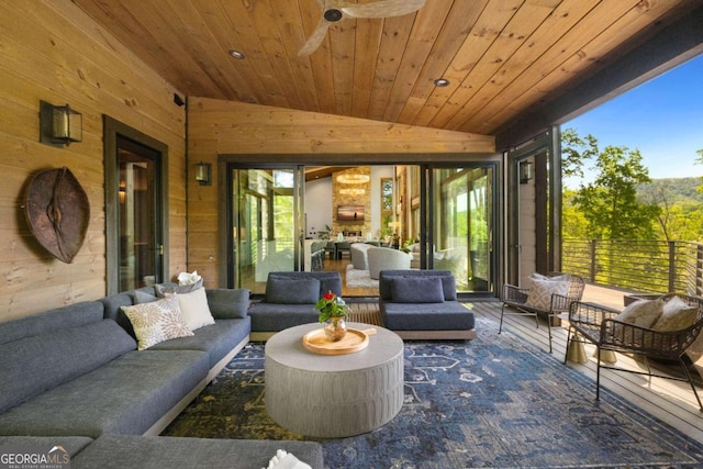 51 Birdseye Vw, Blue Ridge, GA 30513 - sunroom featuring an outdoor living space, a wealth of natural light, and a ceiling fan