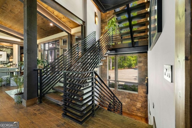 51 Birdseye Vw, Blue Ridge, GA 30513 - stairs with hardwood / wood-style flooring and a wealth of natural light
