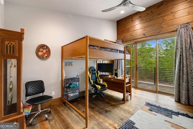 51 Birdseye Vw, Blue Ridge, GA 30513 - bedroom with wood walls, access to outside, wood finished floors, and recessed lighting