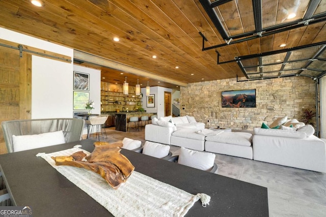 51 Birdseye Vw, Blue Ridge, GA 30513 - living area featuring wood ceiling, finished concrete flooring, and recessed lighting