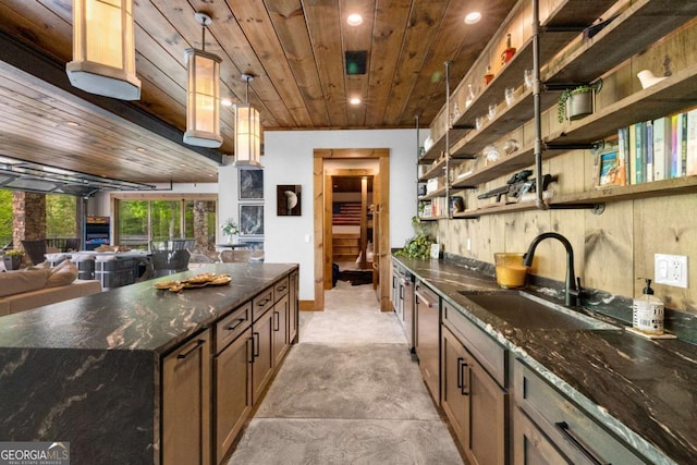 51 Birdseye Vw, Blue Ridge, GA 30513 - interior space with open shelves, recessed lighting, wooden ceiling, and a sink