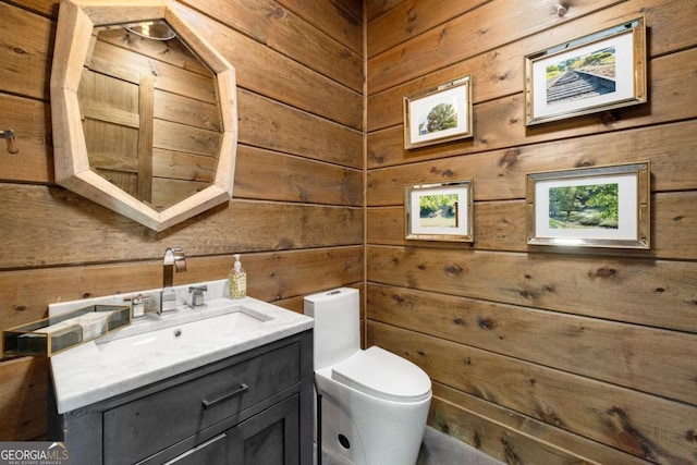 51 Birdseye Vw, Blue Ridge, GA 30513 - bathroom with vanity, wooden walls, and toilet