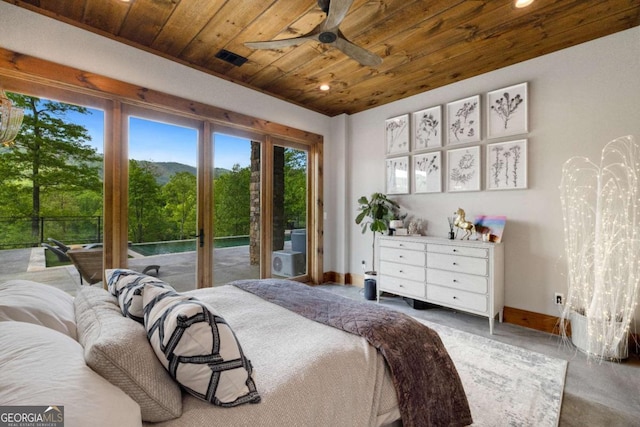 51 Birdseye Vw, Blue Ridge, GA 30513 - bedroom featuring wood ceiling, baseboards, visible vents, and access to exterior