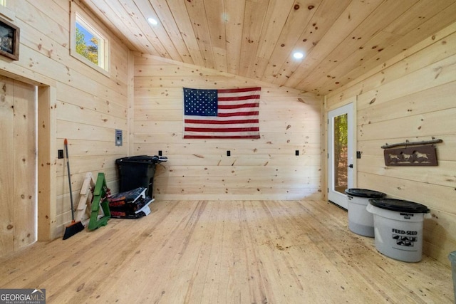 51 Birdseye Vw, Blue Ridge, GA 30513 - interior space with hardwood / wood-style floors, recessed lighting, vaulted ceiling, wooden walls, and wood ceiling