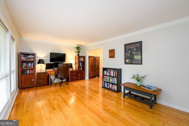 2804 Dunnington Cir, Chamblee, GA 30341 - office featuring plenty of natural light, crown molding, light wood-style floors, and baseboards