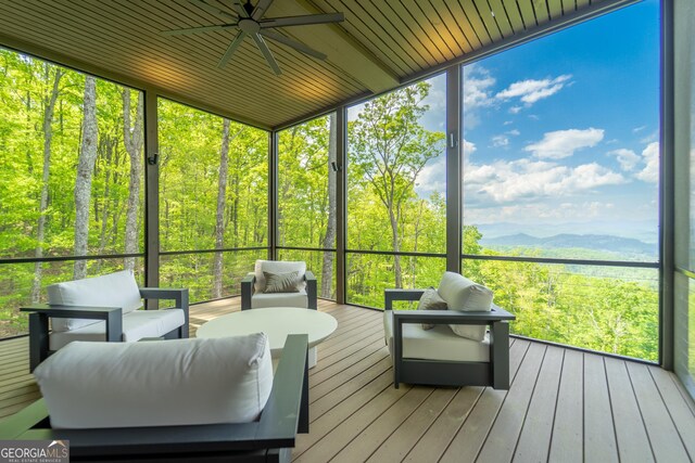 377 Charmont Dr, Tiger, GA 30576 - sunroom / solarium featuring ceiling fan and a mountain view
