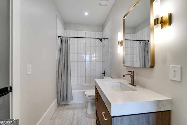 377 Charmont Dr, Tiger, GA 30576 - bathroom with shower / tub combo with curtain, vanity, toilet, and recessed lighting