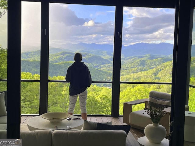 377 Charmont Dr, Tiger, GA 30576 - sunroom featuring a mountain view
