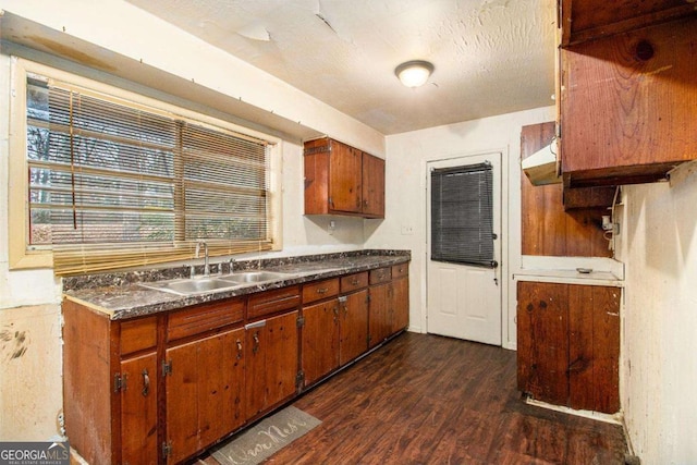 1491 Boulderwoods Dr, Atlanta, GA 30316 - kitchen featuring a sink, dark wood-style flooring, brown cabinetry, and a healthy amount of sunlight