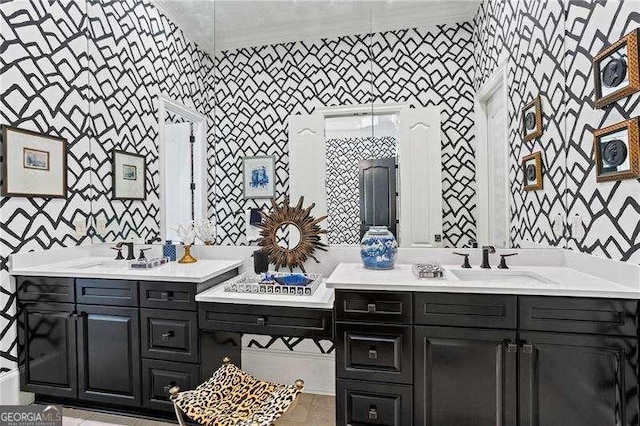 13922 Tree Loft Rd, Milton, GA 30004 - bathroom featuring vanity and wallpapered walls