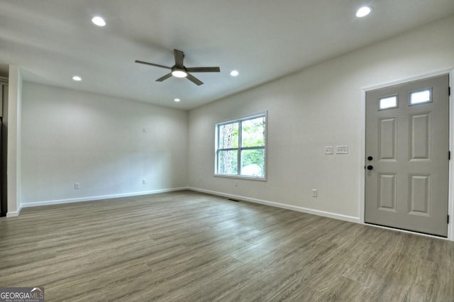 290 Mulberry St, East Ellijay, GA 30540 - foyer entrance with a ceiling fan, wood finished floors, recessed lighting, and baseboards