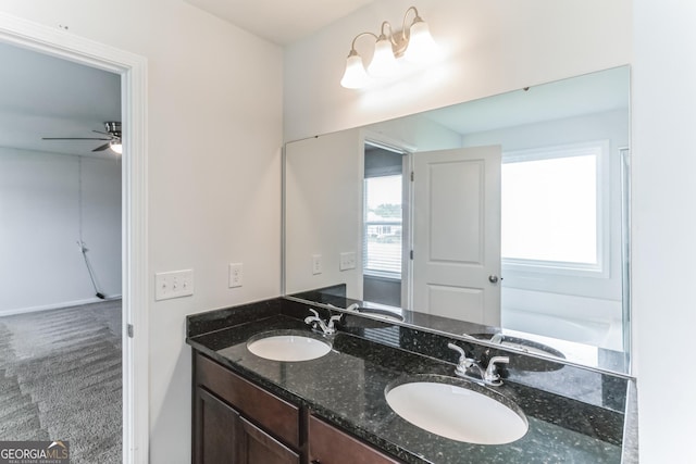 62 Blackberry Cir, Guyton, GA 31312 - bathroom featuring ceiling fan, a sink, and double vanity