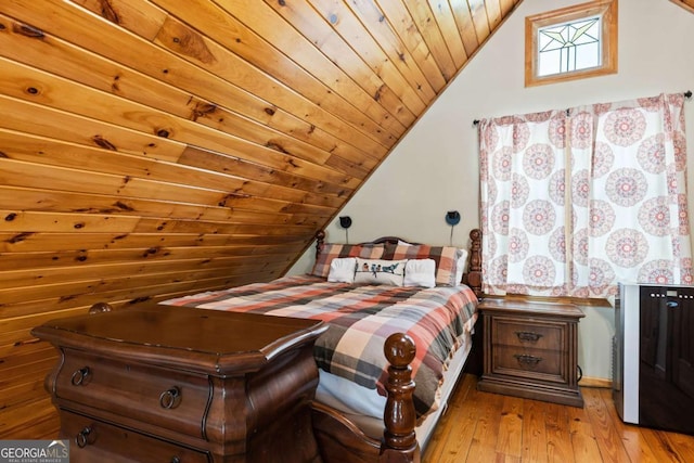 142 Amelia Ln, Blue Ridge, GA 30513 - bedroom with wooden ceiling, lofted ceiling, and hardwood / wood-style floors