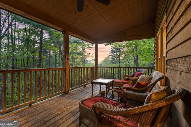 142 Amelia Ln, Blue Ridge, GA 30513 - deck at dusk featuring ceiling fan