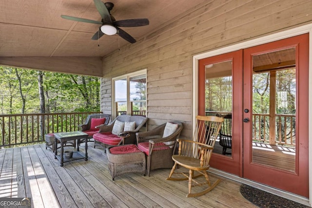 142 Amelia Ln, Blue Ridge, GA 30513 - sunroom with ceiling fan and french doors