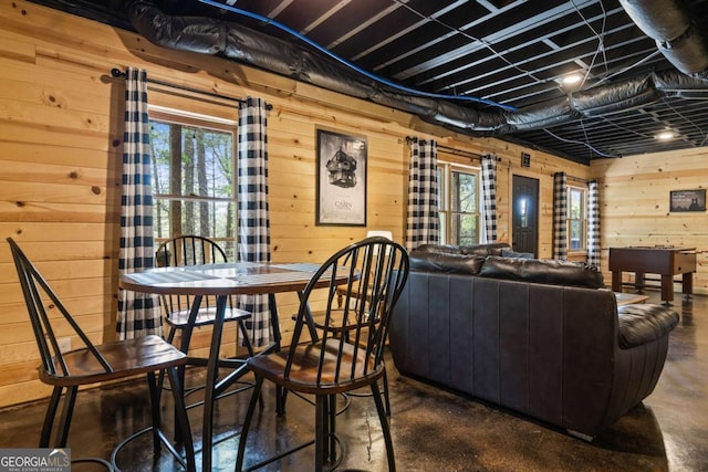 142 Amelia Ln, Blue Ridge, GA 30513 - living area featuring wooden walls and finished concrete flooring