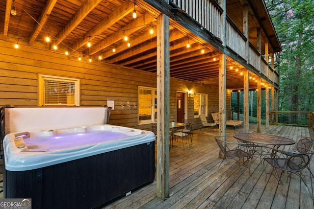 142 Amelia Ln, Blue Ridge, GA 30513 - deck featuring outdoor dining area and a hot tub