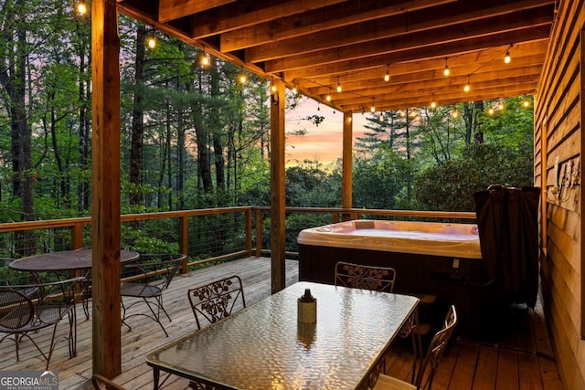 142 Amelia Ln, Blue Ridge, GA 30513 - sunroom featuring rail lighting and a hot tub
