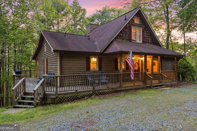 142 Amelia Ln, Blue Ridge, GA 30513 - view of front of property with a porch, roof with shingles, and a chimney