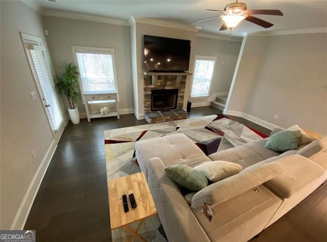 100 Ruby Ln, Mcdonough, GA 30252 - living area with baseboards, wood finished floors, ceiling fan, and ornamental molding