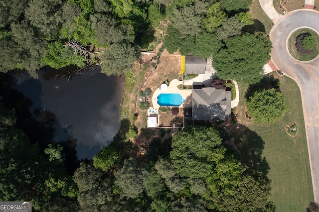 aerial view with a water view
