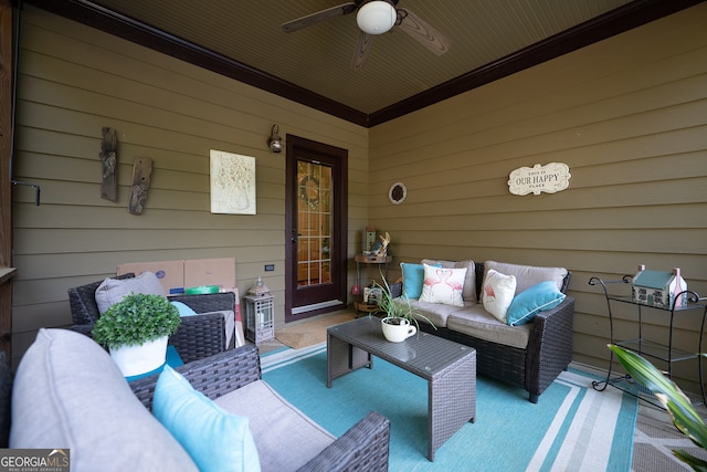 view of patio / terrace with an outdoor hangout area and a ceiling fan