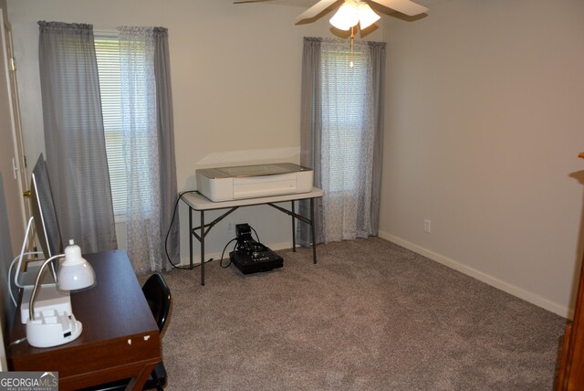 202 Willow Oak Way, Lizella, GA 31052 - office featuring carpet, baseboards, and a ceiling fan