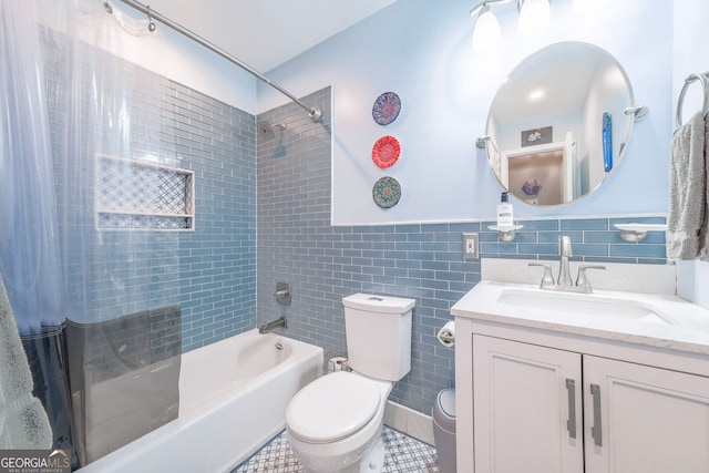 2592 Dresden Dr, Atlanta, GA 30341 - full bathroom with toilet, washtub / shower combination, tile walls, and vanity