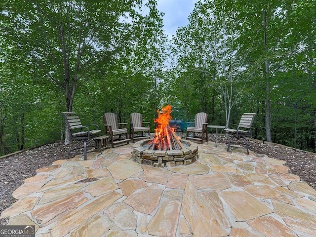 550 My Mountain Rd, Morganton, GA 30560 - view of patio featuring an outdoor fire pit