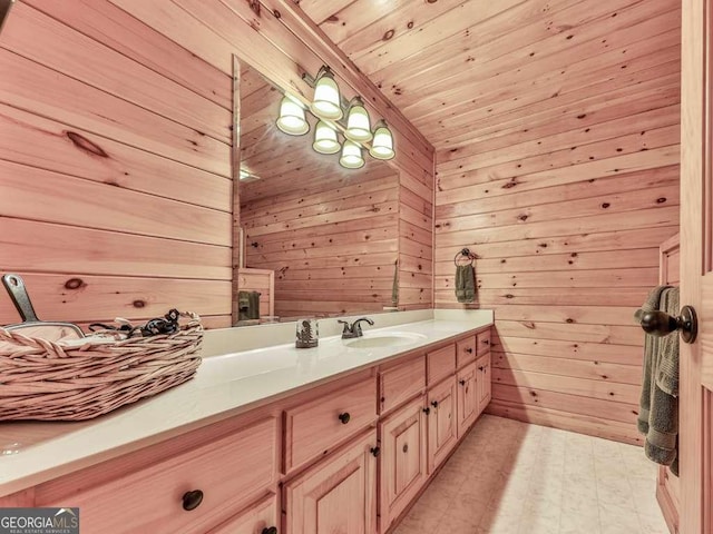 550 My Mountain Rd, Morganton, GA 30560 - bathroom featuring wooden walls, vanity, and wooden ceiling