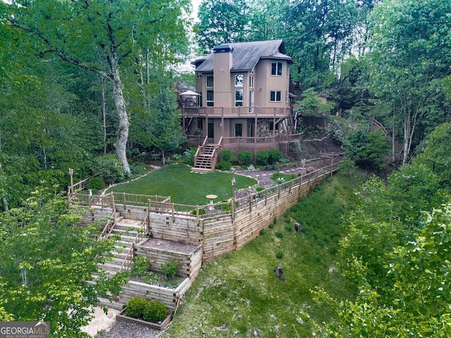 550 My Mountain Rd, Morganton, GA 30560 - back of house with stairway and a wooden deck