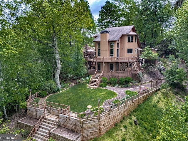 550 My Mountain Rd, Morganton, GA 30560 - back of house with stairway and a wooden deck