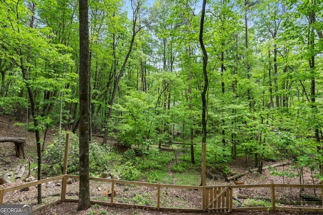 view of local wilderness featuring a forest view