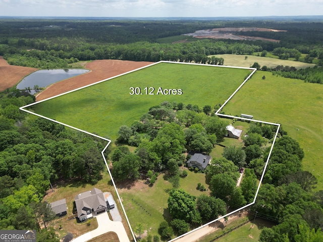 341 Fox Rd, Griffin, GA 30224 - overview of rural landscape featuring property boundaries highlighted, a forest, and a nearby body of water