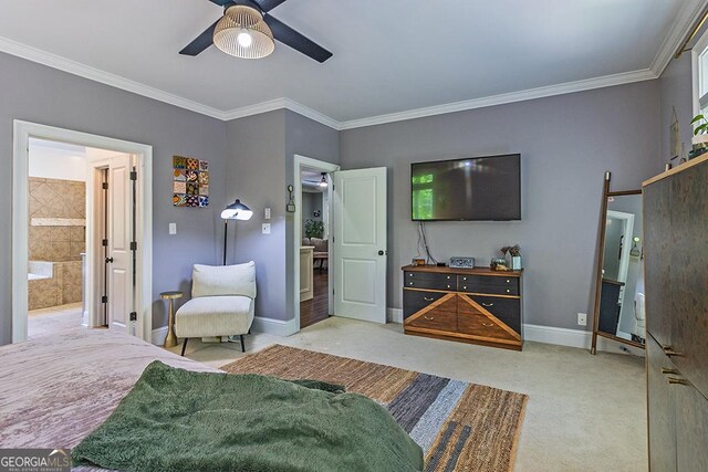 1122 Irongate, Macon, GA 31220 - bedroom featuring carpet floors, ornamental molding, baseboards, and a ceiling fan