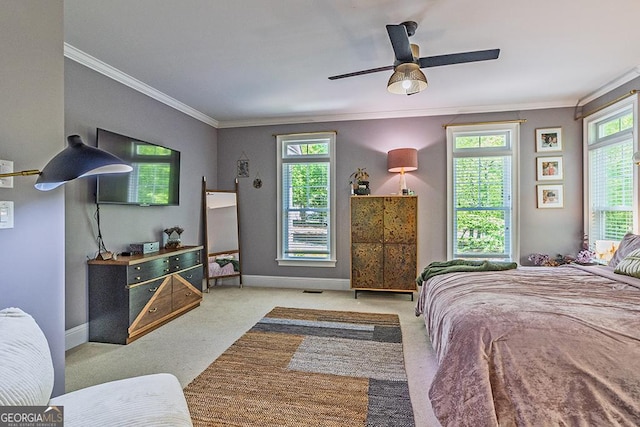 1122 Irongate, Macon, GA 31220 - carpeted bedroom with baseboards, ornamental molding, and ceiling fan