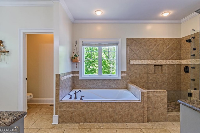 1122 Irongate, Macon, GA 31220 - full bath with toilet, ornamental molding, tile patterned floors, a bath, and a tile shower