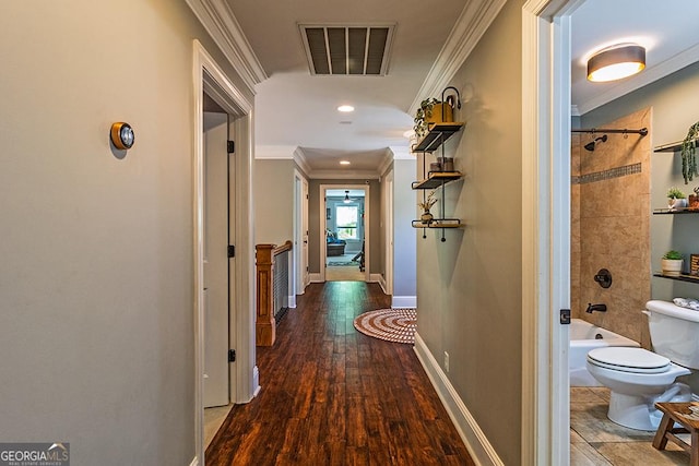 1122 Irongate, Macon, GA 31220 - corridor featuring wood-type flooring, visible vents, baseboards, ornamental molding, and recessed lighting