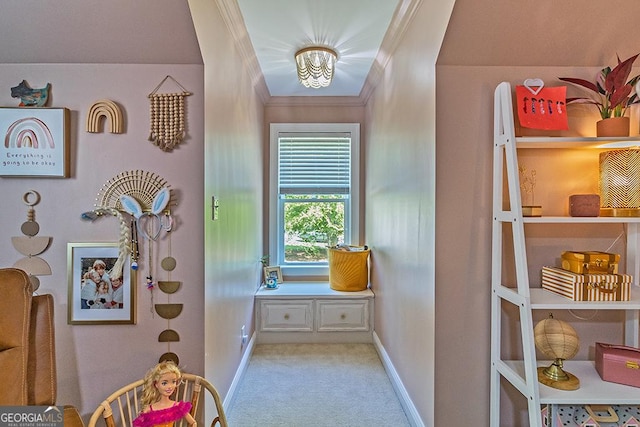 1122 Irongate, Macon, GA 31220 - doorway with baseboards, crown molding, and carpet