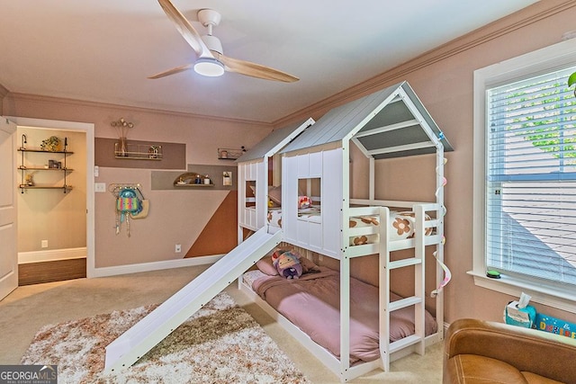 1122 Irongate, Macon, GA 31220 - bedroom featuring carpet flooring, baseboards, a ceiling fan, and ornamental molding