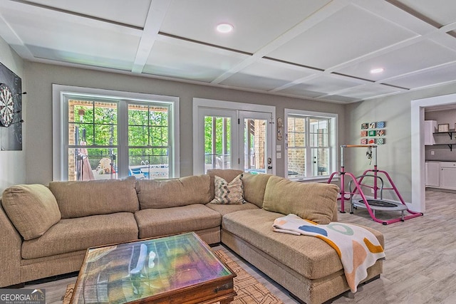 1122 Irongate, Macon, GA 31220 - living room with beamed ceiling, recessed lighting, coffered ceiling, and wood finished floors