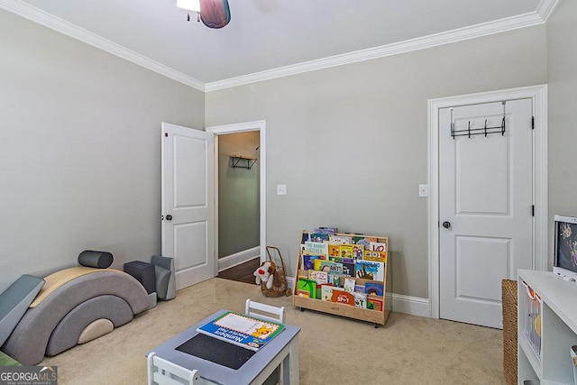 1122 Irongate, Macon, GA 31220 - playroom featuring baseboards, crown molding, and carpet floors