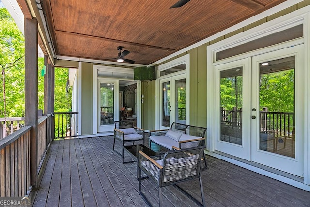 1122 Irongate, Macon, GA 31220 - wooden terrace featuring french doors and a ceiling fan