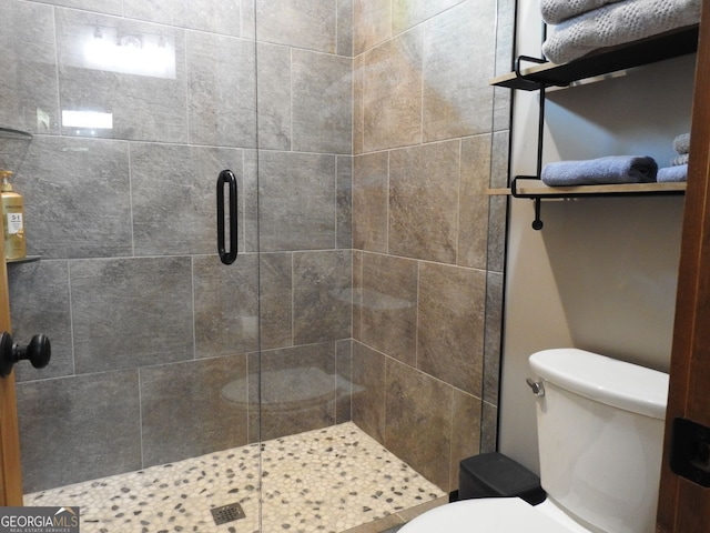 bathroom with toilet and a stall shower